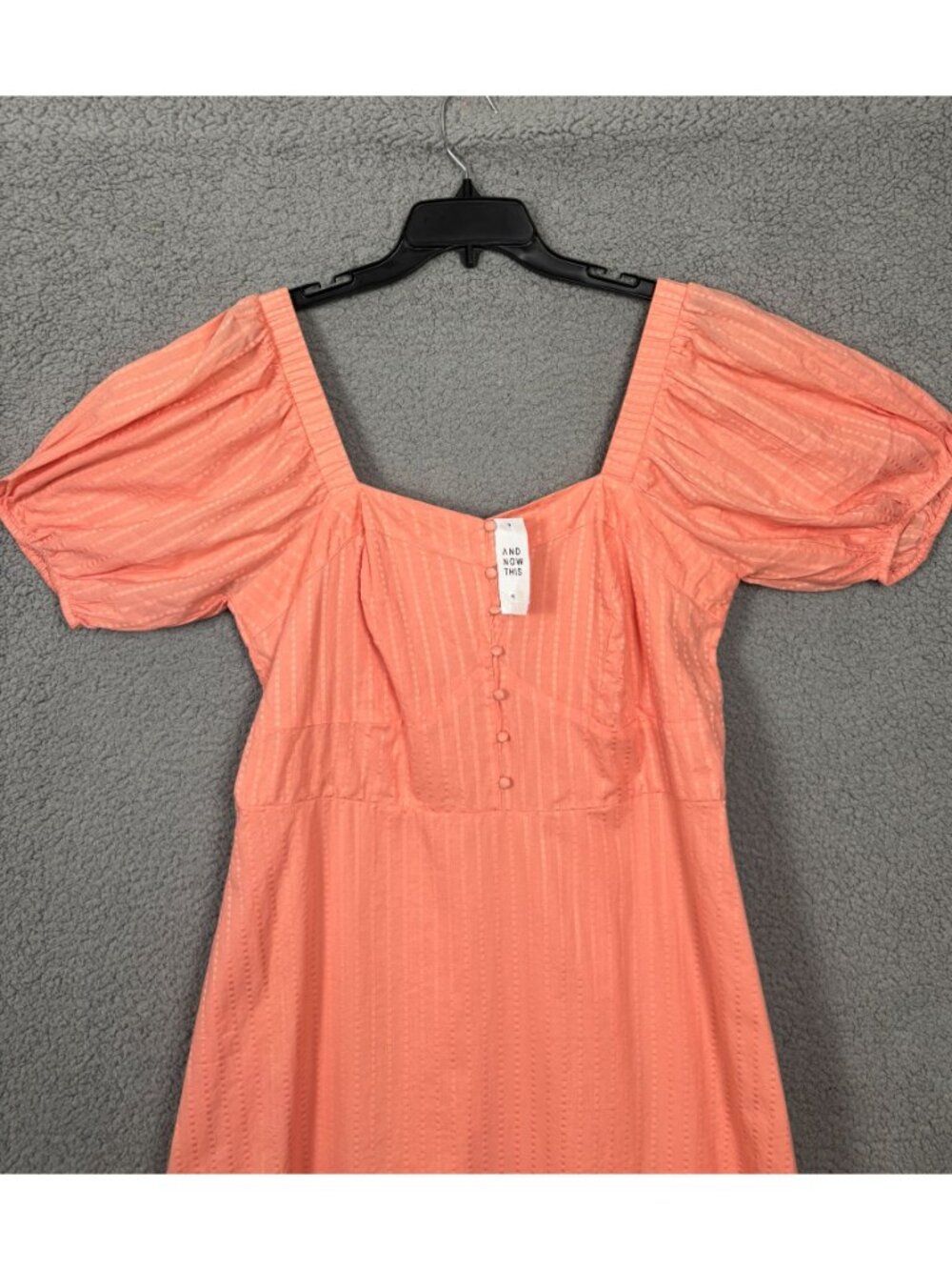 And Now This Women's Plus Size Puff Sleeve Maxi Dress 1X Square Neck Peach NWT's - Picture 2 of 7